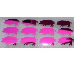 12 Buegelpailletten  Schweine Spiegel pink